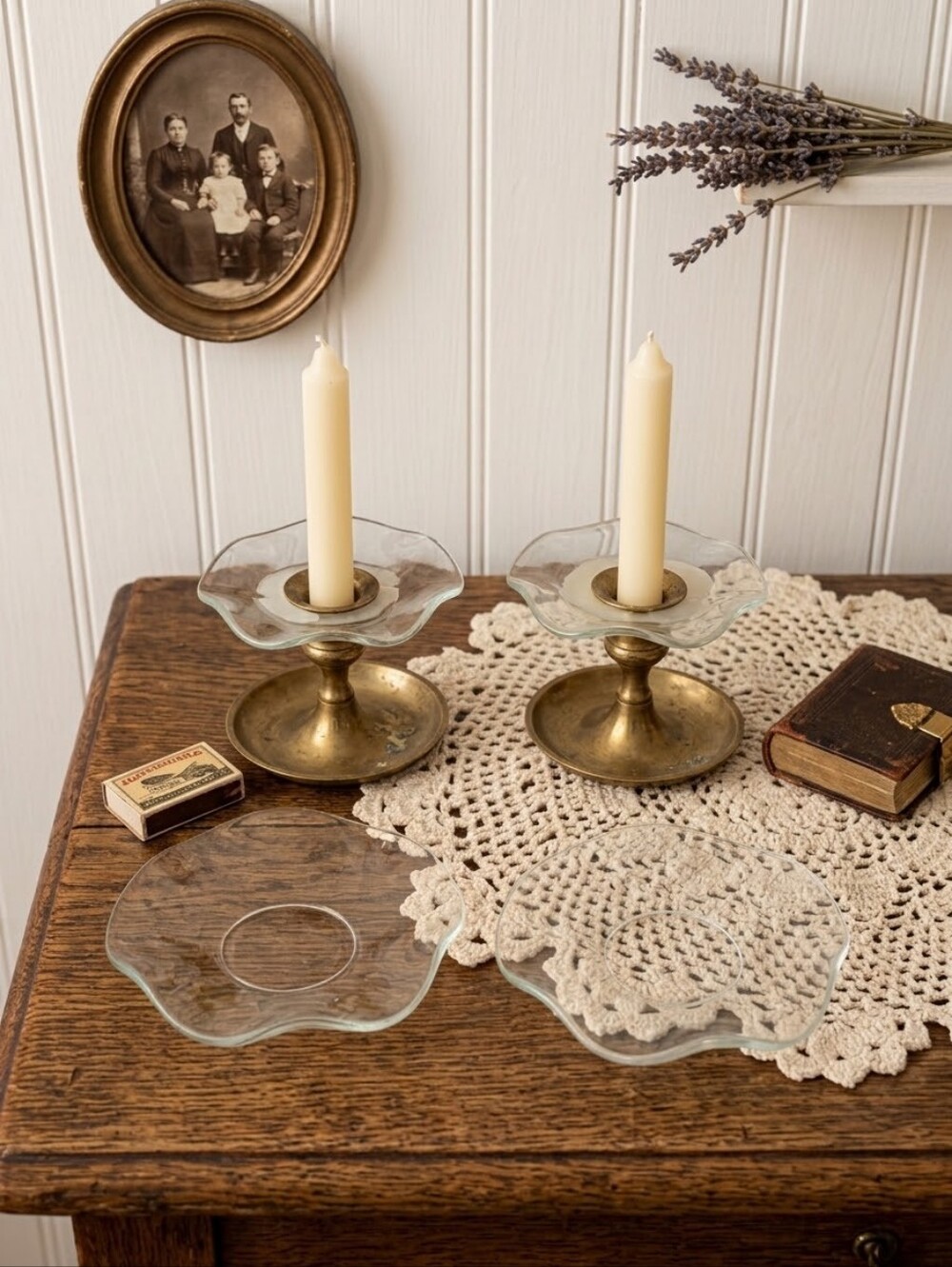 Vintage Clear Glass Scalloped Bobeches / Candle Wax Collectors - Set of 4